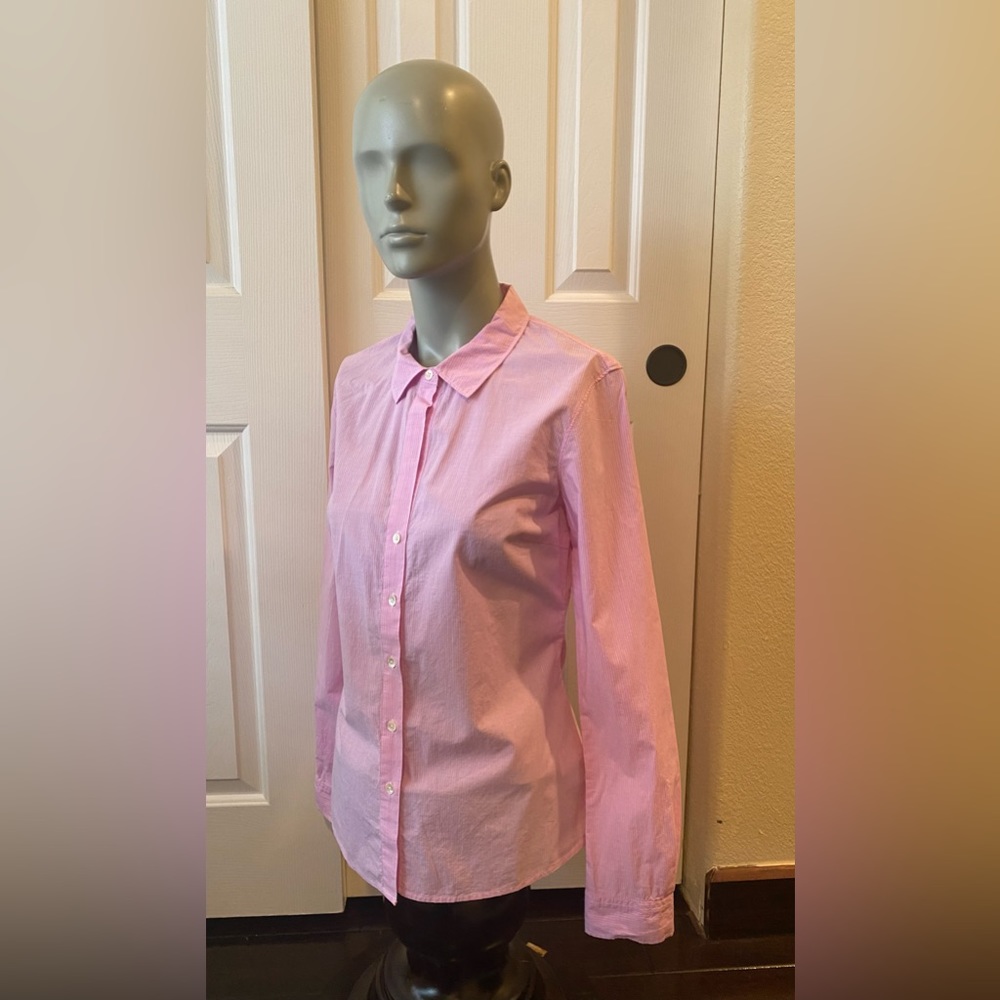 NWT! James Perse Button down shirt , pink /white pinstripes , size 2 .